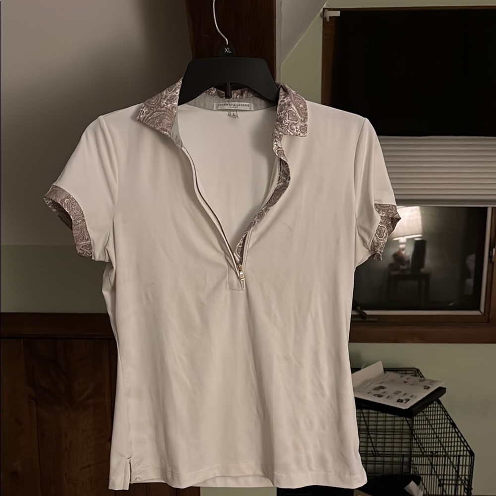Elegant White and Patterned Trim Women's Top